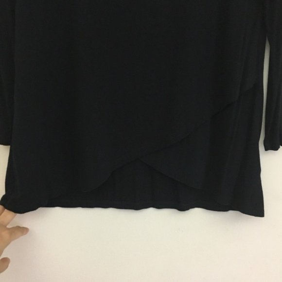 DKNY Black Round Neck Long Sleeve Top Overlap Bottom Size Medium Stretch/Comfort - Picture 3 of 11